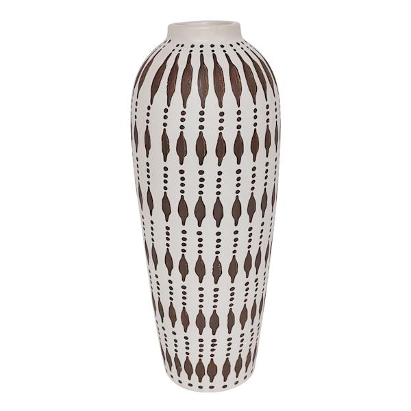 Tracey Boyd White & Tan Tribal Tall Vase, 15.8"