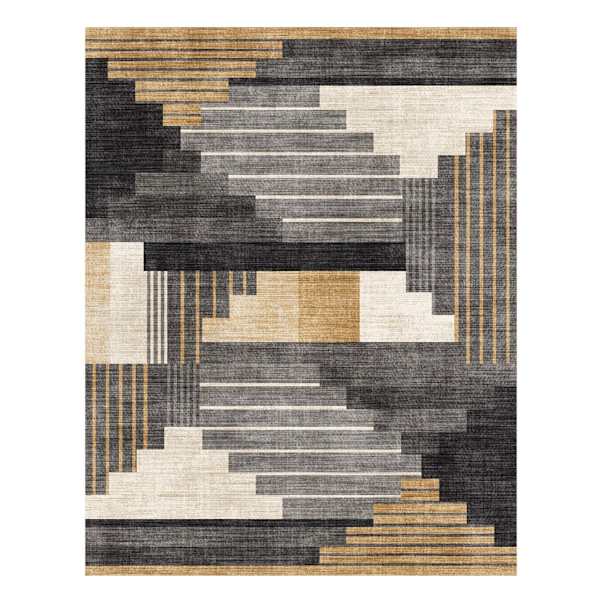 (B874) Crosby St. Dove Navy & Gold Washable Area Rug, 8x10