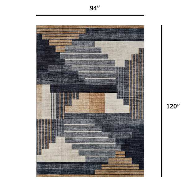 (B874) Crosby St. Dove Navy & Gold Washable Area Rug, 8x10