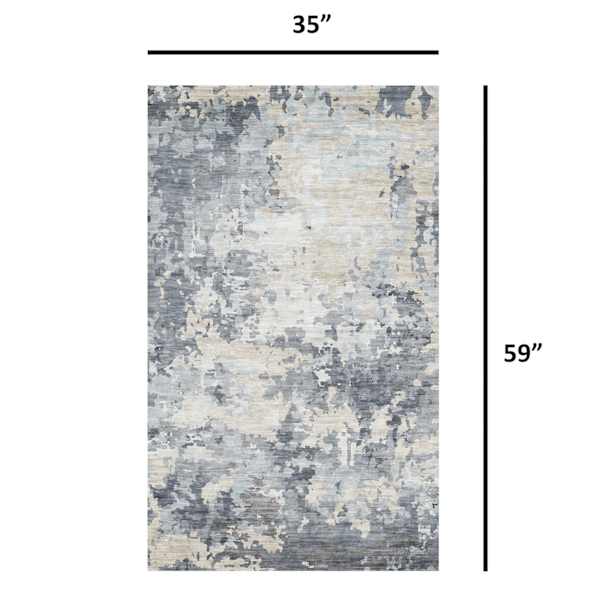 (B875) Crosby St. Dove Grey Splash Patterned Washable Accent Rug, 3x5