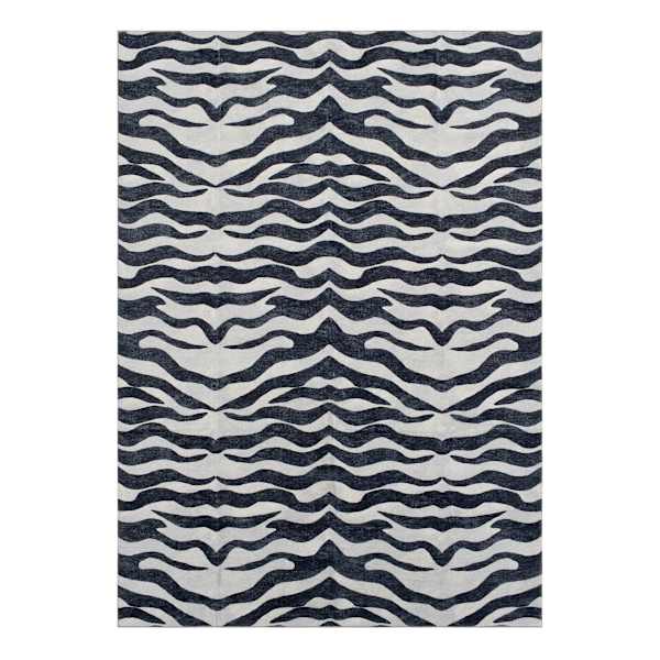 (B877) Found & Fable Dove Grey & Black Tiger Patterned Washable Area Rug, 5x7