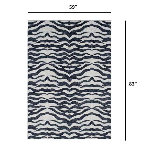 (B877) Found & Fable Dove Grey & Black Tiger Patterned Washable Area Rug, 5x7