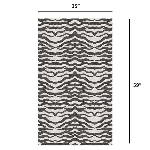 (B877) Found & Fable Dove Grey & Black Tiger Patterned Washable Accent Rug, 3x5