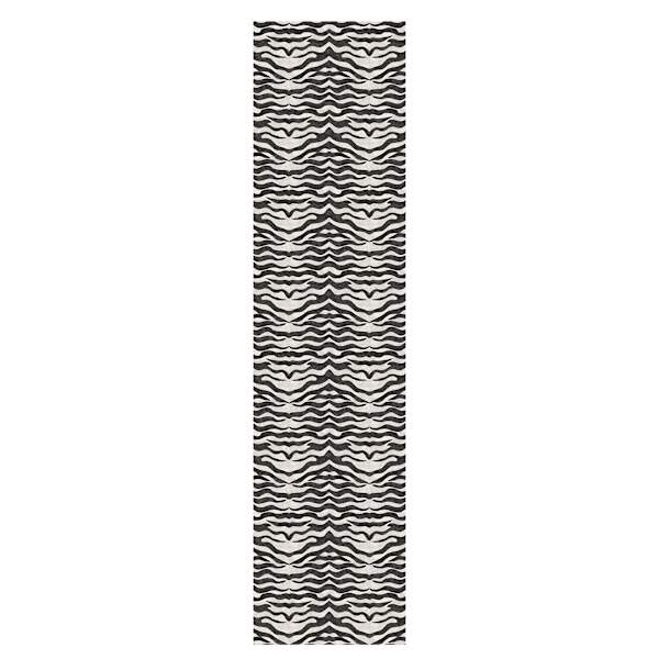 (B877) Found & Fable Dove Grey & Black Tiger Patterned Washable Runner, 2x8