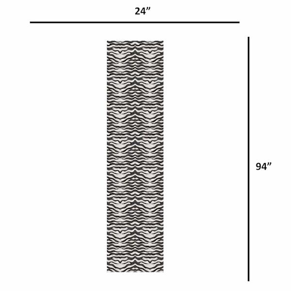 (B877) Found & Fable Dove Grey & Black Tiger Patterned Washable Runner, 2x8
