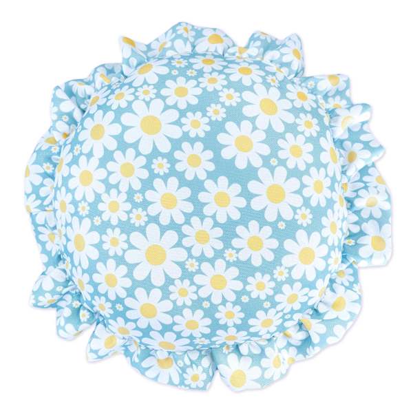 Tiny Dreamers Fairy Garden Blue Daisy Print Round Pillow, 15"