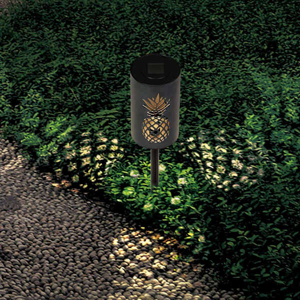 at Home Metal Lantern Lawn Stake Pineapple 4.3 x 7.4 x4.3 Black 7.4H Solar LED
