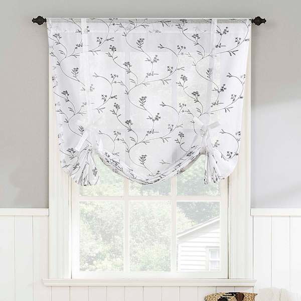 White & Grey Small Curtain Panel, 63"