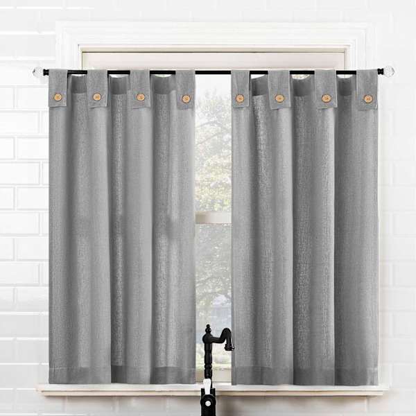 Mason Grey Small Tiered Window Curtain Panel, 54x36