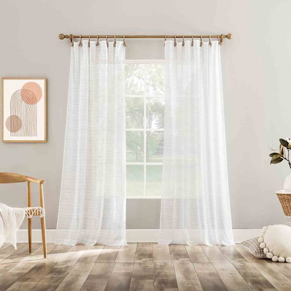 Augusta White Sheer Loop Tab Single Curtain Panel, 84"