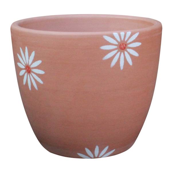 Indoor Hand Painted White Floral Terracotta Clay Pot, Medium