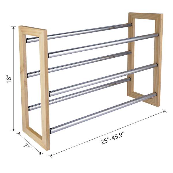 3-Tier Bamboo & Silver Expandable Shoe Rack