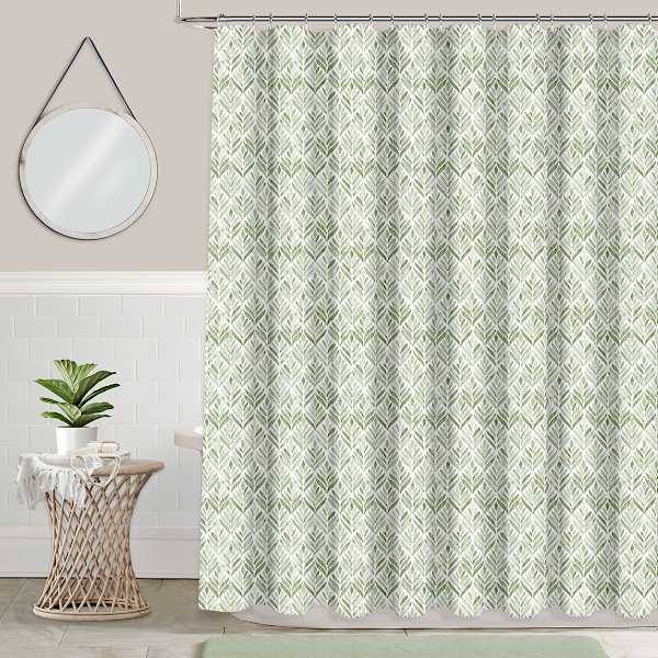 13-Piece Green Feather Leaves Shower Curtain Set, 70x72