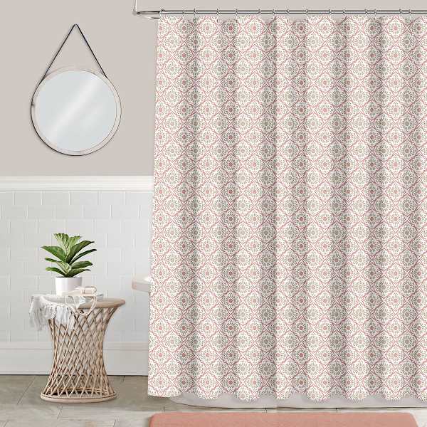 13-Piece Coral Barcelona Tile Shower Curtain Set, 70x72