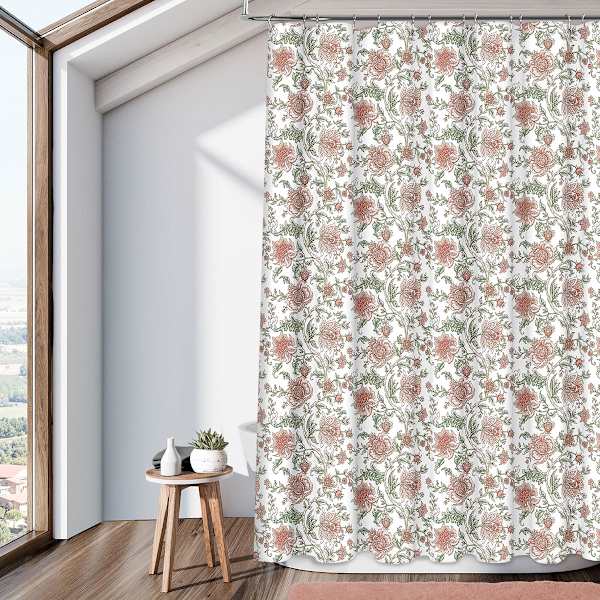13-Piece Arya Coral Floral Shower Curtain Set, 70x72