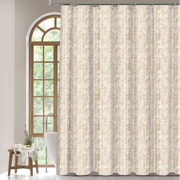 13-Piece Tan Petal Stripe Shower Curtain Set, 70x72