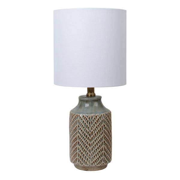 Green & Brown Ceramic Reactive Textured Small Table Lamp with Shade, 19"