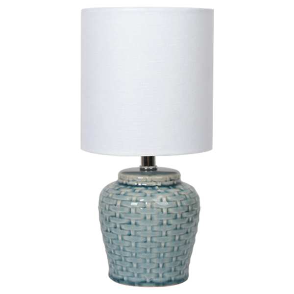 Honeybloom Blue Ceramic Basket Weave Mini Lamp with Shade, 12"