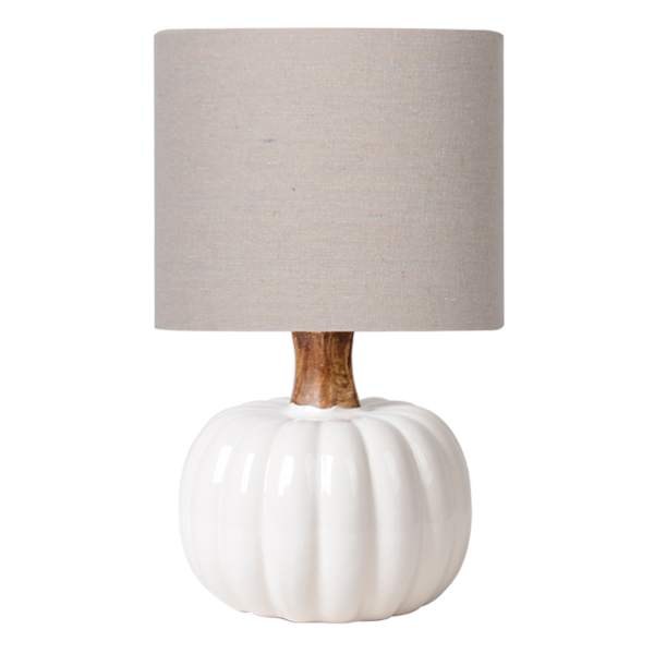 White Ceramic Mini Pumpkin Lamp, 12"