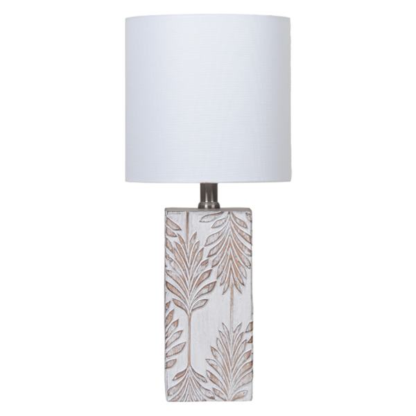 Found & Fable White Washed Square Column Small Table Lamp with Shade, 18"