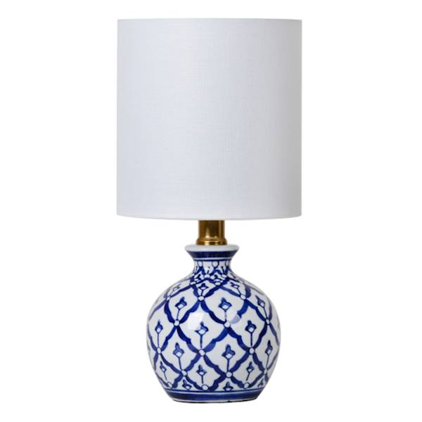 Providence Blue & White Printed Mini Table Lamp with Shade, 12"