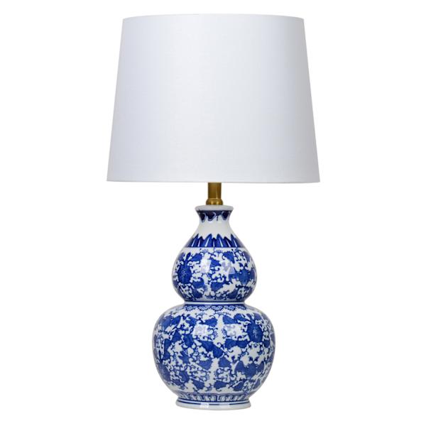 Providence Blue & White Chinoiserie Double Gourd Medium Table Lamp with Shade, 24"
