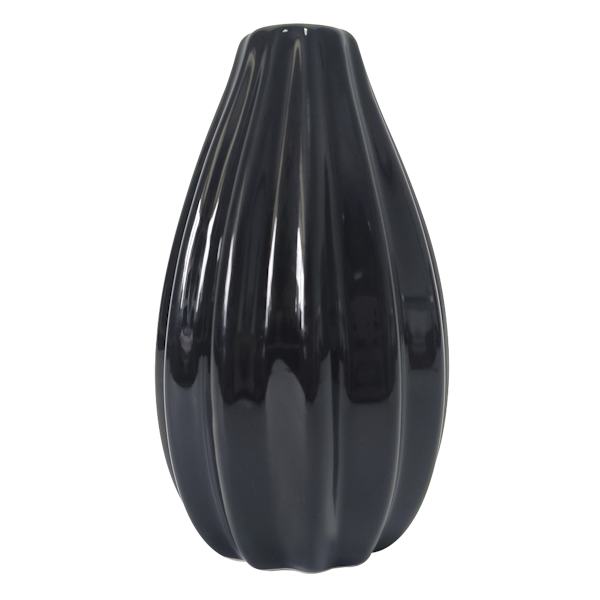 Black Fluted Ceramic Bud Vase, 6"