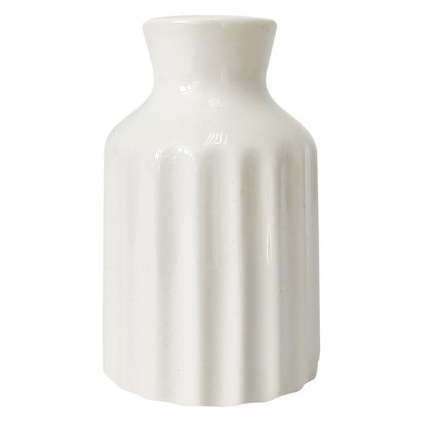 White Fluted Ceramic Bud Vase, 4"