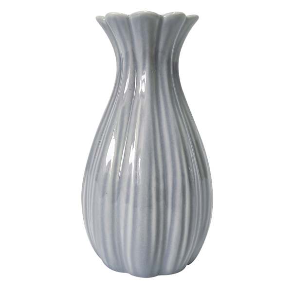 Blue Fluted Ceramic Bud Vase, 5"