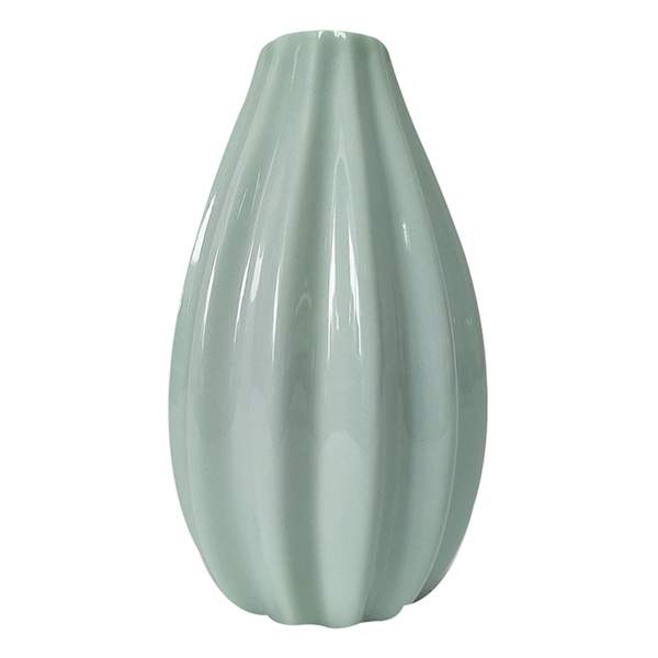Green Fluted Ceramic Bud Vase, 6"