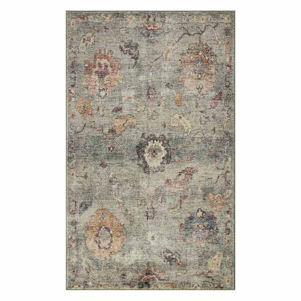 Rover Olive Green Floral Printed Chenille Washable Accent Rug, 20x34