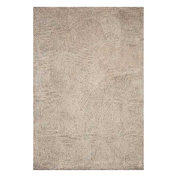 (B886) Boulder Tan & Brown Geometric Area Rug, 5x7