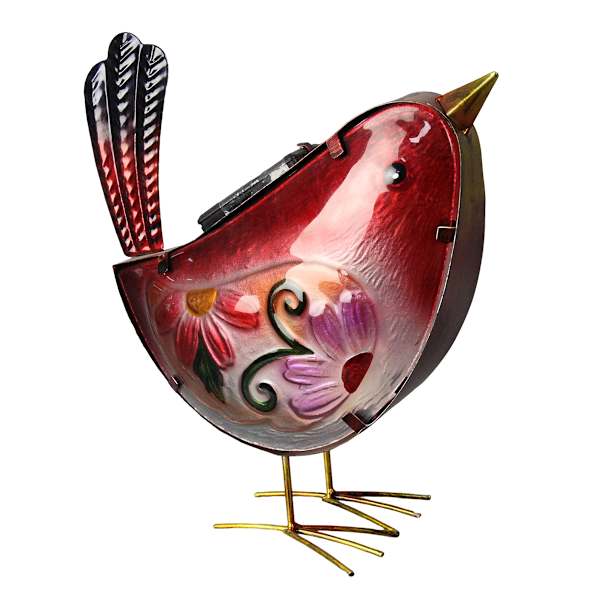 Metal & Glass Bird Solar Light Outdoor Garden Statue, 8.5"