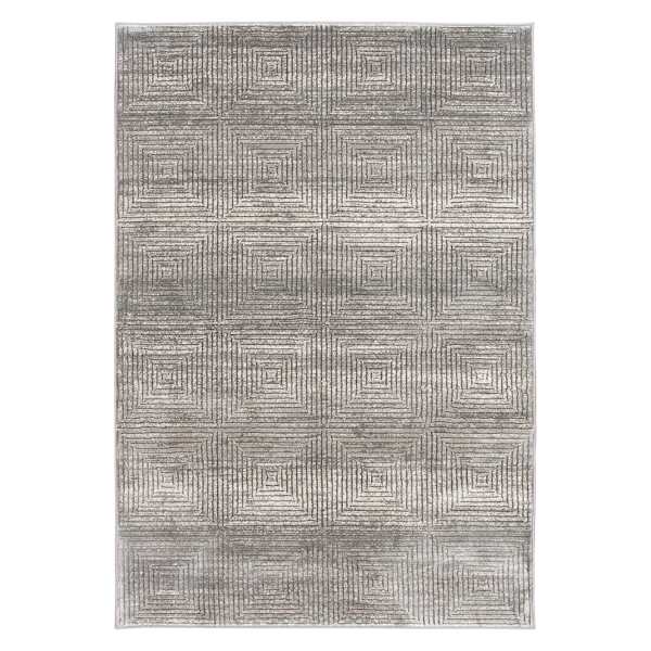 (A498) Laila Ali Camden Grey Geo Square Design Area Rug, 5x7