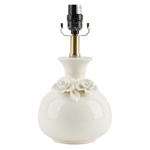 Providence White Floral Applique Small Lamp Base, 12.5"