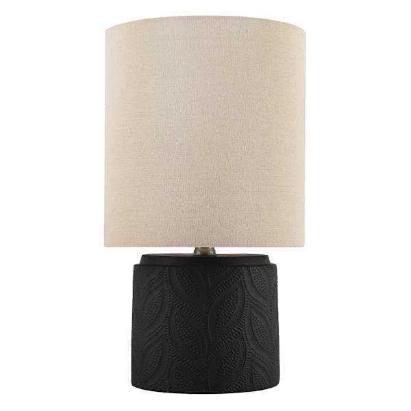 Found & Fable Black Ceramic Groove Small Table Lamp with Shade, 16"