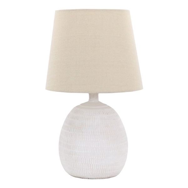 Off-White Embossed Small Table Lamp with Shade, 16"