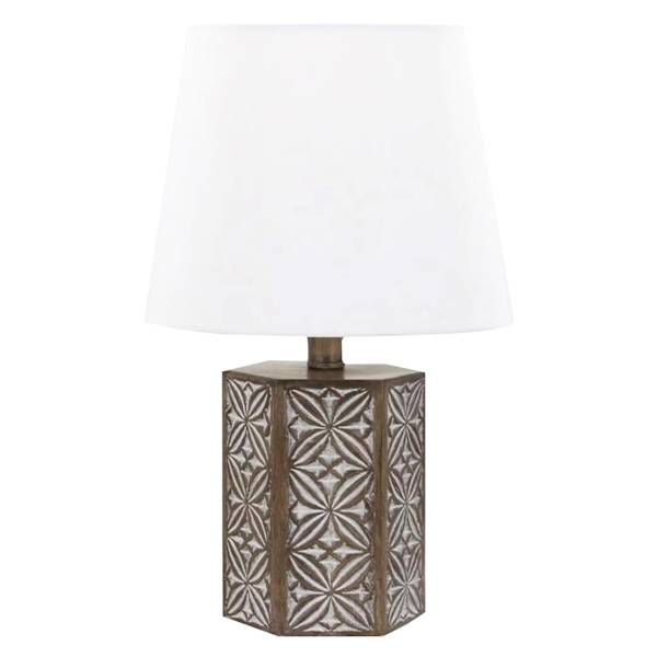 Found & Fable Brown & White Floral Embossed Small Table Lamp with Shade, 16"