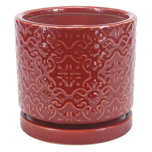 Providence Indoor Pomegranate Ceramic Damask Planter, 5.9"