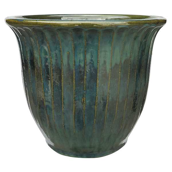 Providence Aurora Green Fluted Outdoor Planter, Medium