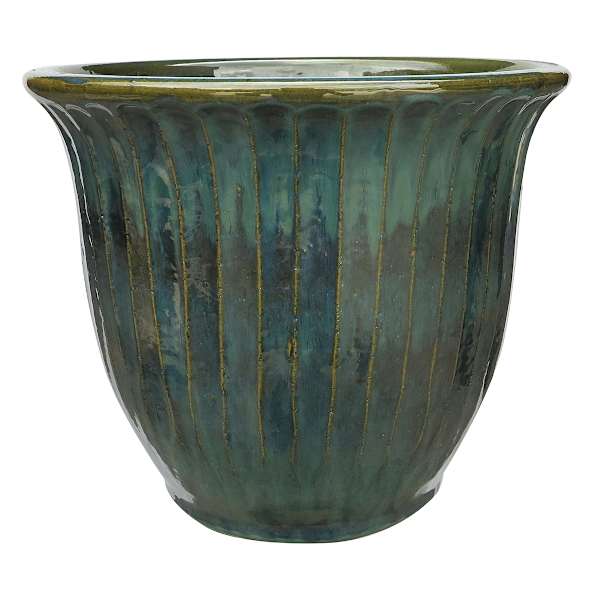 Providence Aurora Green Fluted Outdoor Planter, Small
