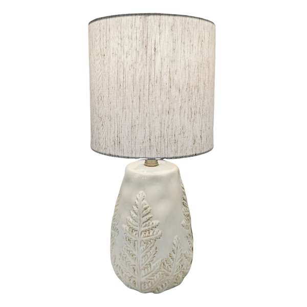 Honeybloom Beige Embossed Leaf Small Table Lamp with Shade, 15.3"