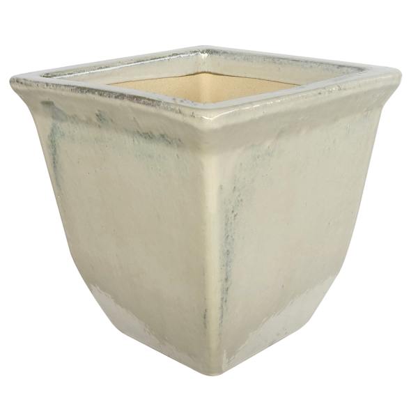 Running White Ceramic Tapered Square Outdoor Planter, Large
