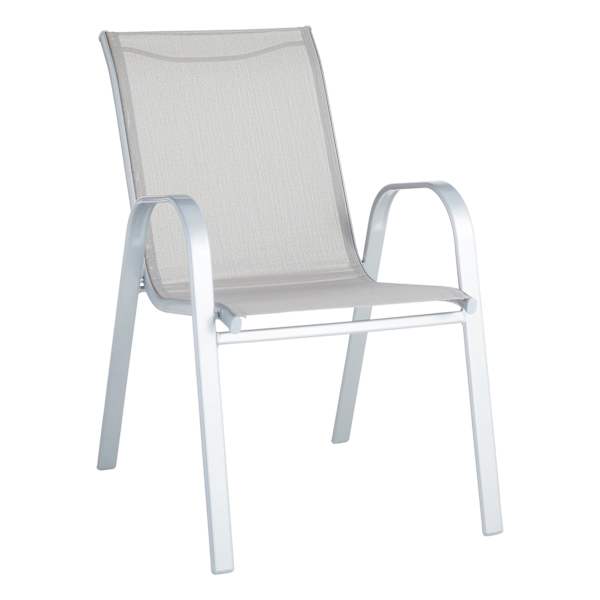 Stackable Sling Patio Chair, Silver & Grey