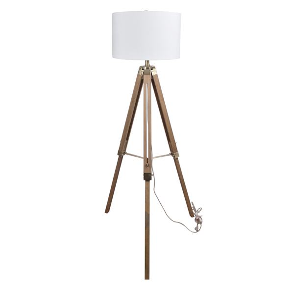 Honeybloom Metal & Wood Tripod Floor Lamp with White Fabric Drum Shade, 58"