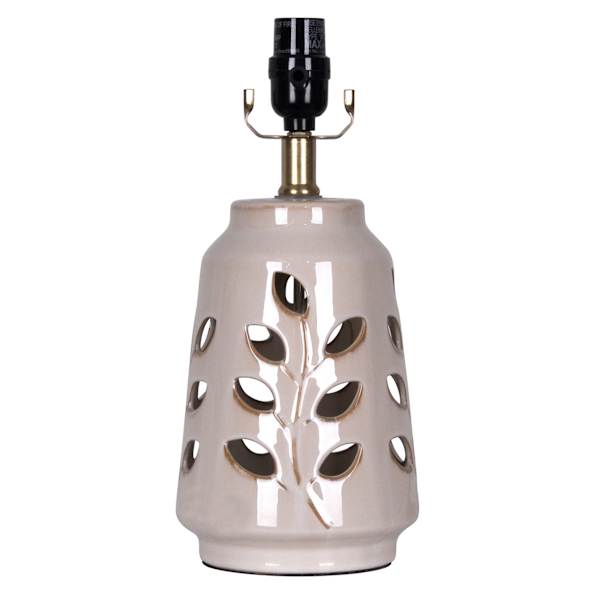 Honeybloom Beige Floral Cutout Ceramic Small Lamp Base, 13.5"