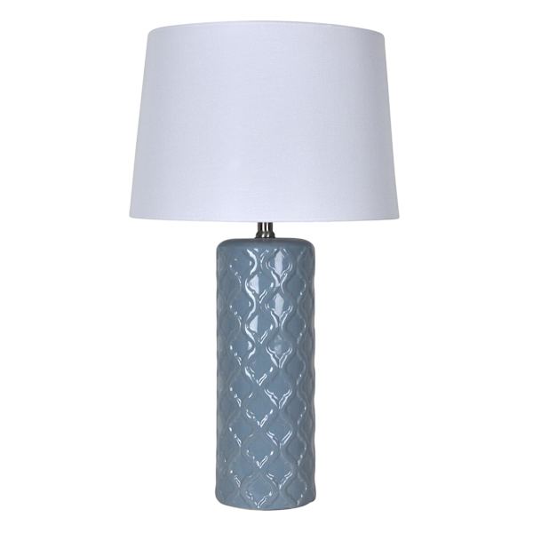 Providence Blue Ceramic Quatrefoil Textured Medium Table Lamp with Shade, 26"