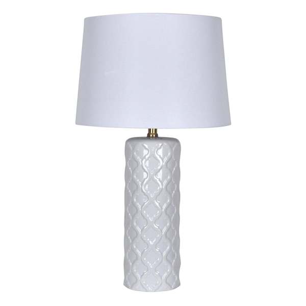 Providence White Ceramic Chevron Textured Medium Table Lamp with Shade, 26"