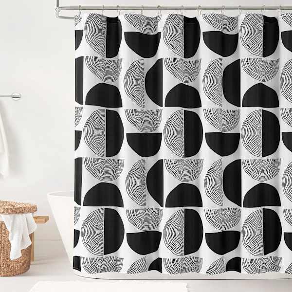 13-Piece Black & Grey Minimalist Circle Print Shower Curtain Set, 72"