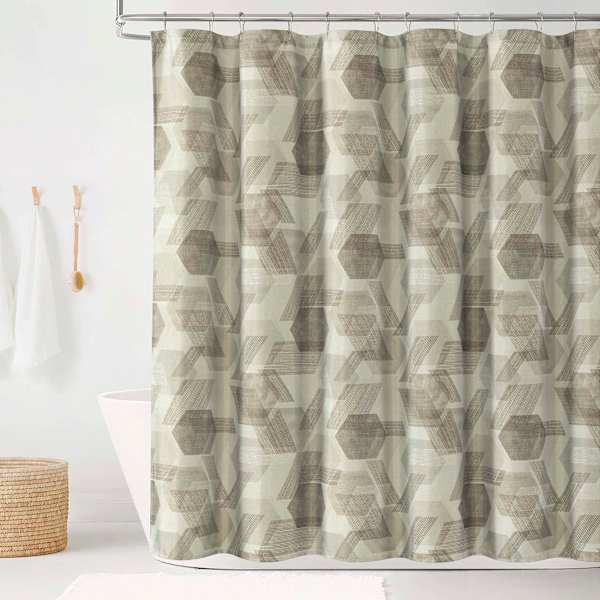 13-Piece Tan Earthy Geo Shower Curtain Set, 72"